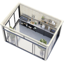 Moderne Außenküche mit Grill, Spüle und Arbeitsflächen in einem Holzrahmenbau
