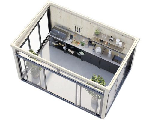 Moderne Gartenküche mit Grill, Arbeitsfläche und Spüle