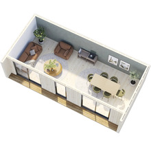 Innenansicht eines modernen Wohnzimmers mit Möbeln und Pflanzen