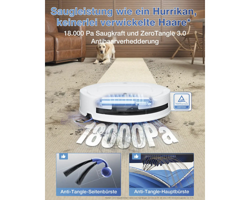 Saugroboter mit hoher Saugkraft und Antihaarverhedderungssystem