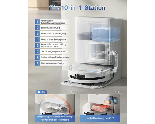 Saugroboter Reinigungsstation mit automatischer Schmutzwassersammlung, Schmutzerkennung, Absaugung, abnehmbarer Bodenplatte, automatischer Tanknachfüllung, Selbstreinigung, Ladefunktion, minimalistischem Design, temperaturgesteuerter Moppwäsche...