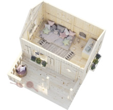 Kinderspielhaus aus Holz mit Dekoration und Spielzeug