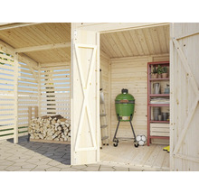 Holzschuppen mit Holzlager, Grill und Regal