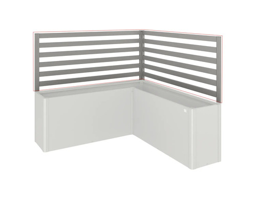 Eck-Pflanzkasten mit Sichtschutz aus horizontalen Lamellen