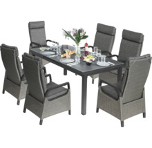 Gartensitzgruppe mit Esstisch und sechs Stühlen aus Polyrattan