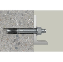 Bolzenanker in Betonwand mit L-förmiger Metallhalterung