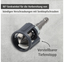 90-Grad-Senker mit Tiefenanschlag für bündige Schraubverbindungen