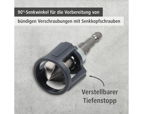 90-Grad-Senker mit Tiefenanschlag für bündige Schraubverbindungen