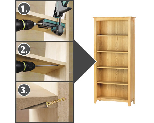 Aufbauanleitung für ein Holzregal mit Schrauben und Werkzeug