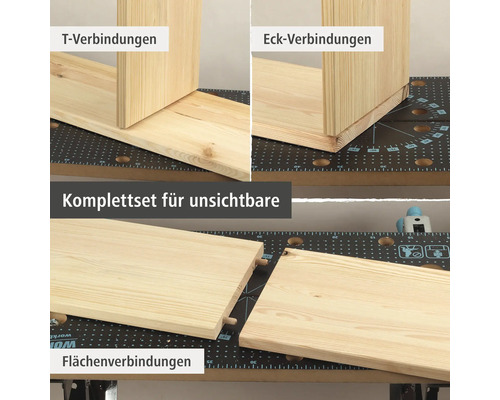 Holzverbindungen mit Dübeln für T-Verbindungen, Eckverbindungen und Flächenverbindungen