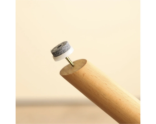 Möbelbein aus Holz mit Filzgleiter und Schraube