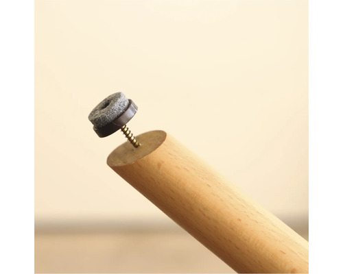 Holzbein mit Filzgleiter und Schraube