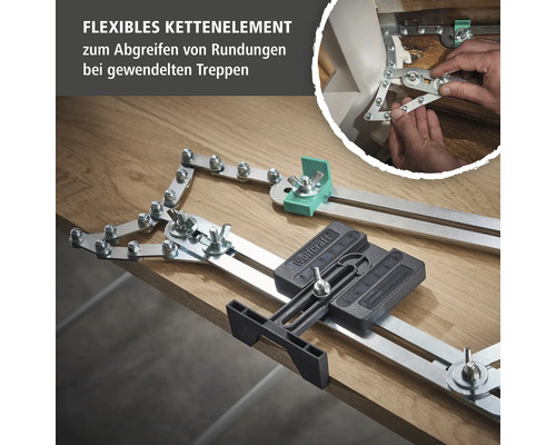 Wolfcraft flexibles Kettenelement zum Abgreifen von Rundungen bei gewendelten Treppen