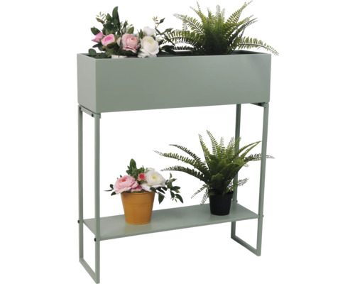 Dekoratives Pflanzenregal mit zwei Ebenen und künstlichen Pflanzen
