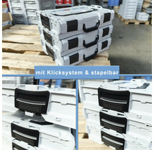 Stapel aus drei Werkzeugkoffern mit Klicksystem
