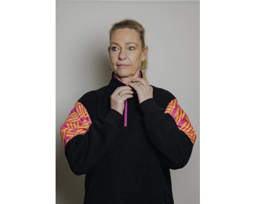 Damen Fleece Pullover mit Reissverschluss und Muster an den Ärmeln