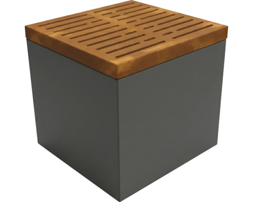 Würfelförmiger Pflanzkübel mit Holzdeckel