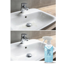 Vorher-Nachher-Ansicht eines Waschbeckens, gereinigt mit Badreiniger