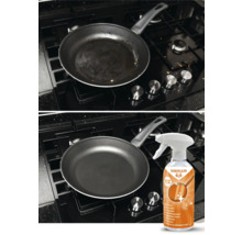 Vorher-Nachher-Vergleich einer Pfanne, gereinigt mit RAKKUUN Smart Fluid Fettlöser