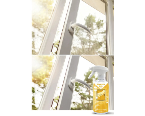 Vorher-Nachher-Ansicht einer Fensterreinigung mit RAKKUUN Smart Fluid Glasreiniger