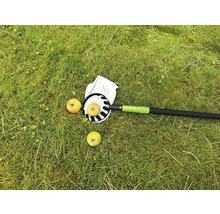 Apfelpflücker mit Äpfeln auf einer Wiese