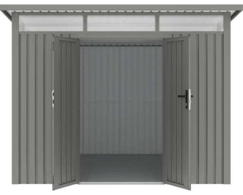 Offener Geräteschuppen aus Metall zur Aufbewahrung von Gartengeräten