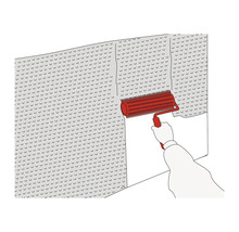 Illustration einer Noppenbahn, die mit einer Nagelwalze befestigt wird.