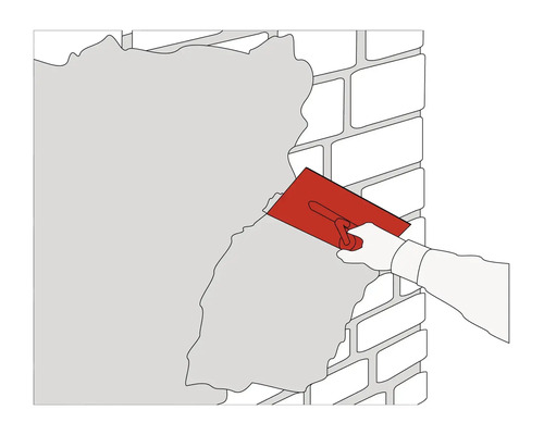 Illustration einer Person, die mit einer Glättkelle Putz auf eine Wand aufträgt