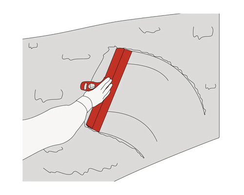 Illustration einer Hand, die eine Spachtel zur Wandgestaltung verwendet.