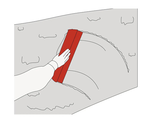 Illustration einer Hand, die eine Wand mit einer Spachtel bearbeitet