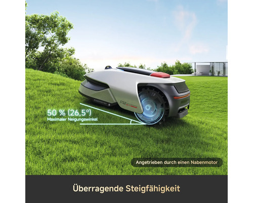 Rasenmähroboter auf einer Rasenfläche mit maximalem Neigungswinkel