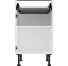 Offener Küchenunterschrank mit einer Schublade, einem Einlegeboden und verstellbaren Füßen.