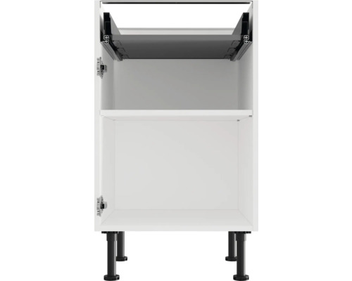 Offener Küchenunterschrank mit einer Schublade, einem Einlegeboden und verstellbaren Füßen.