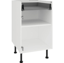 Küchenunterschrank mit einem Einlegeboden und einer Innenschublade auf schwarzen verstellbaren Füßen.