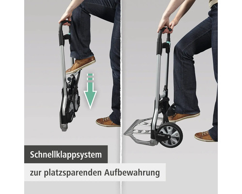 Zusammengeklappter Transportwagen zur platzsparenden Aufbewahrung