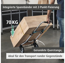 Handwagen mit Holztransport und einer maximalen Traglast von 70 Kilogramm.
