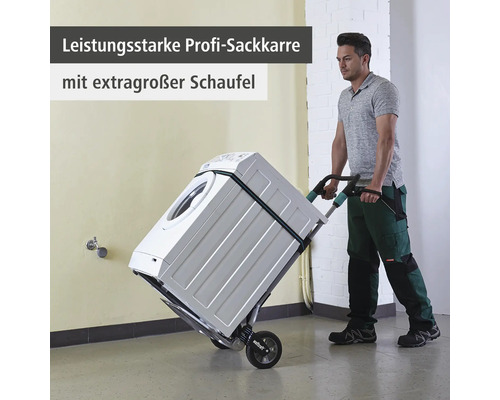 Mann transportiert Waschmaschine mit einer Profi-Sackkarre