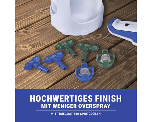 TrueCoat 360 Spritzdüsen auf Holztisch