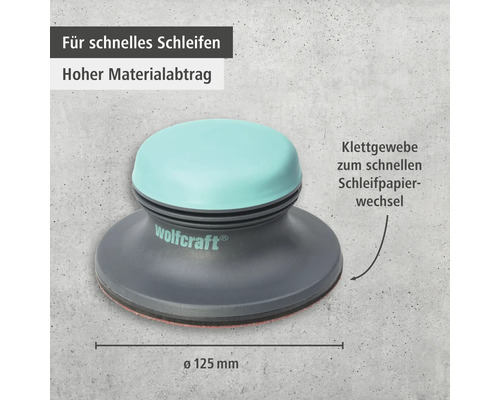 Wolfcraft Handschleifigel mit einem Durchmesser von 125 Millimeter.