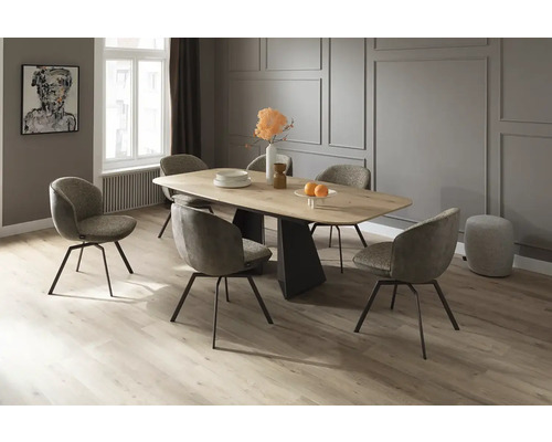 Esszimmer mit Esstisch, Stühlen und dekorativen Elementen in modernem Design