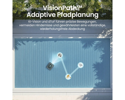VisionPath Adaptive Pfadplanung eines Poolreinigungsroboters in Aktion.