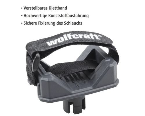 Wolfcraft Schlauchhalter aus Kunststoff mit verstellbarem Klettband zur sicheren Schlauchfixierung