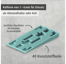 40 Kunststoffkeile mit geriffelter Oberfläche als Abstandhalter oder Keil von 1 bis 6 mm