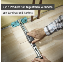 Werkzeug zum fugenlosen Verbinden von Laminat und Parkett in Anwendung