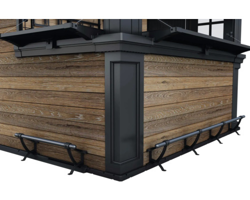 Detailansicht einer Fassade mit Holzverkleidung und Fensterladen