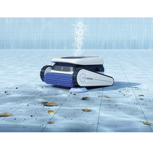 Poolreinigungsroboter im Einsatz, der Schmutz und Blätter vom Poolboden entfernt