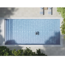 Draufsicht eines Poolreinigungsroboters in einem Schwimmbecken, der einen Reinigungspfad darstellt