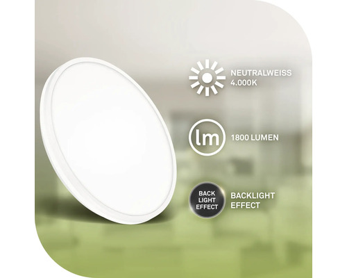 Weiße LED Deckenleuchte mit 1800 Lumen und neutralweißem Licht (4000 Kelvin), mit Hintergrundbeleuchtung
