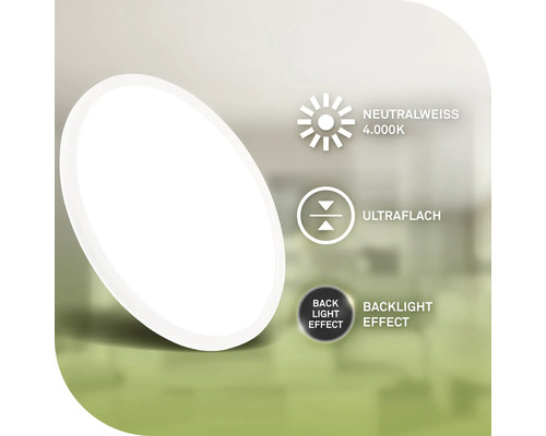 Flache LED Lampe mit neutralweissem Licht und Hintergrundbeleuchtung