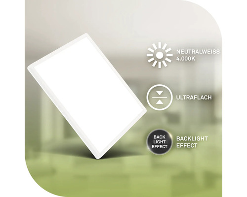 Flache Leuchte mit neutralweissem Licht, 4000 Kelvin und Hintergrundbeleuchtung